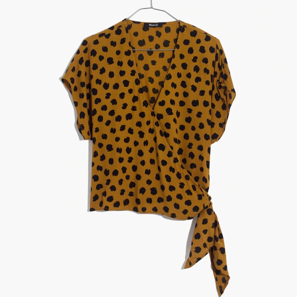 NEW Madewell Animal Sash-Tie Wrap Top in Painted Spots / Polka Dot Blouse - M - Picture 3 of 12